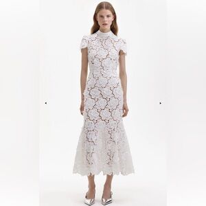 Self-Portrait White Flower Lace Midi Dress